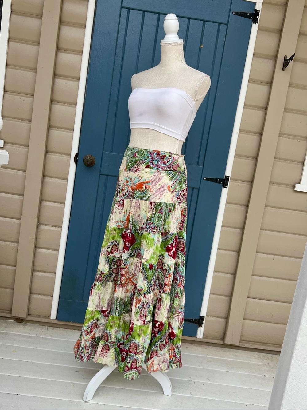 Baggage John Paul Richard Boho Tiered Cotton Paisley Patchwork Maxi Skirt M